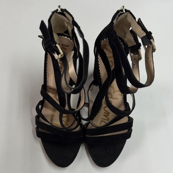 Sam Edelman Shoes Womens Size 7M Black Yema‎ Suede Block Heel Strappy Sandals - Picture 3 of 9